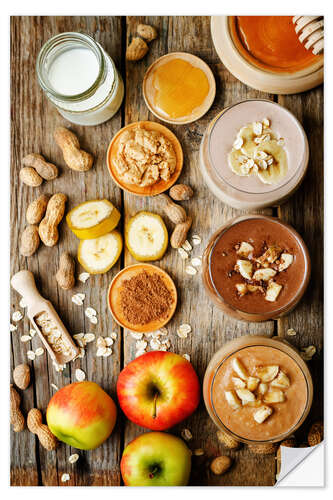 Selvklebende plakat peanut butter smoothie with chocolate, apples, banana and oats