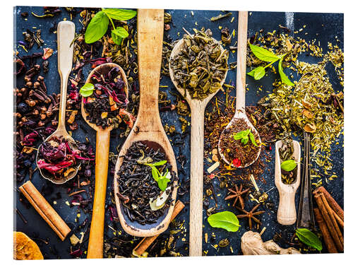 Acrylic print Tea in wooden spoons