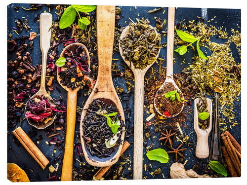 Lærredsbillede Tea in wooden spoons