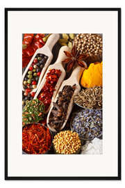 Gerahmter Kunstdruck Bunte aromatische Gewürze und Kräuter