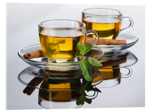 Akrylglastavla Tea cup with fresh mint leaves