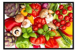 Gerahmter Kunstdruck Frisches Gemüse und Kräuter