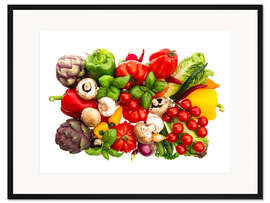 Gerahmter Kunstdruck frisches Gemüse und Kräuter auf Weiß