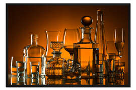 Gerahmter Kunstdruck Getränke auf Glastisch