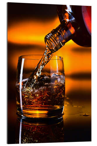 Gallery print whiskey and ice on a glass table