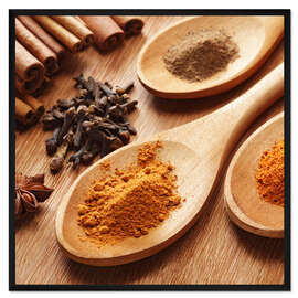 Gerahmter Kunstdruck Kräuter und Gewürze auf Holz