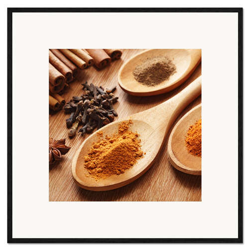 Framed art print Herbs and spices on wood