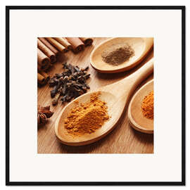 Framed art print Herbs and spices on wood