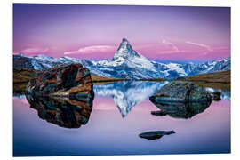 Print på skumplade Stellisee and Matterhorn in the Swiss Alps