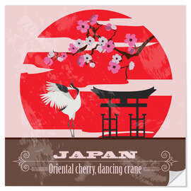 Selvklæbende plakat Japan - Cherry &amp; Crane