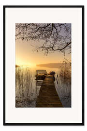 Gerahmter Kunstdruck Steg im Frühling zum Sonnenaufgang