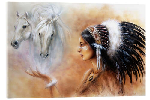 Akrylglastavla Native American with horses