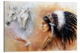 Aluminiumtavla Native American with horses