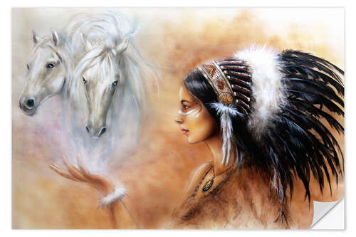 Wall sticker Native American with horses