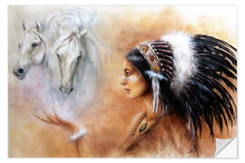 Selvklebende plakat Native American with horses