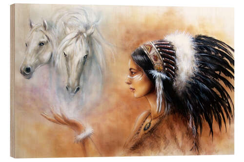 Wood print Native American with horses