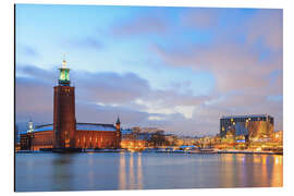 Magnettafel Rathaus von Stockholm in der Abenddämmerung