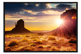 Gerahmter Kunstdruck Sonnenuntergang an den Schwestern in Monument Valley, USA