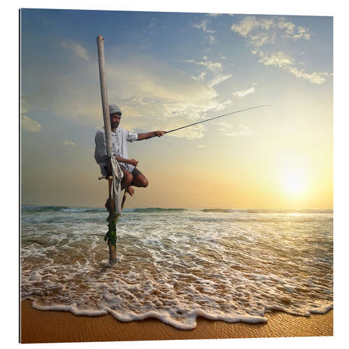 Cuadro de plexi-alu fisherman on stick on Indian ocean, Sri Lanka