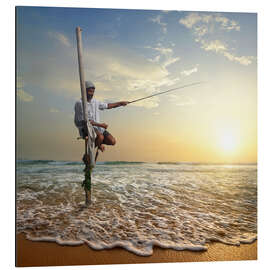 Magnettafel Fischer auf Stab am Indischen Ozean, Sri Lanka
