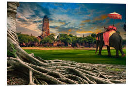 Tableau en PVC big root of banyan tree and elephant