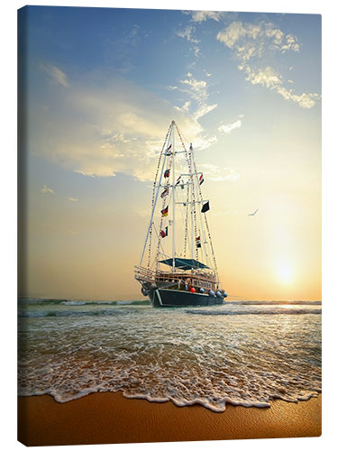 Canvas print Sailing ship on the waves of the ocean