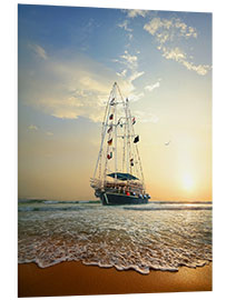 Foam board print Sailing ship on the waves of the ocean