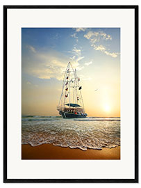 Plakat artystyczny premium w ramie Sailing ship on the waves of the ocean