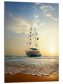 Galleriataulu Sailing ship on the waves of the ocean