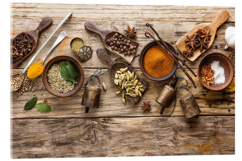 Acrylic print Spices and kitchen utensils