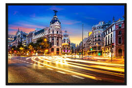 Gerahmter Kunstdruck Einkaufsstraße in Madrid bei Nacht