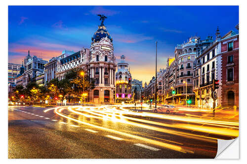 Selvklebende plakat Madrid om natten