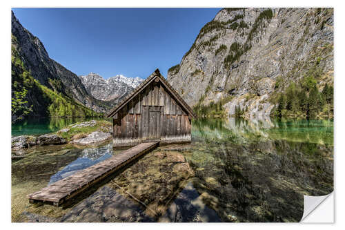 Selvklæbende plakat Boathouse at the lake, Bavaria