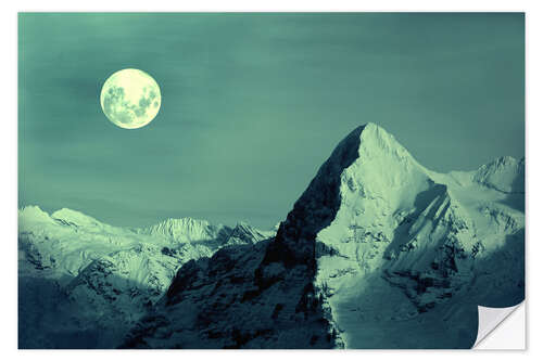 Selvklebende plakat Full Moon on the Eiger