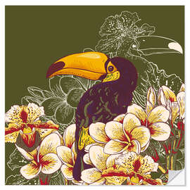 Selvklebende plakat Toucan olive