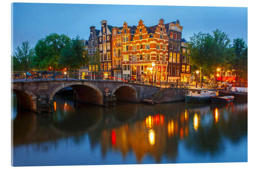 Acrylic print Night city view of Amsterdam