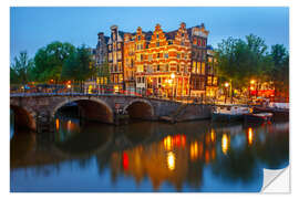 Selvklebende plakat Night city view of Amsterdam