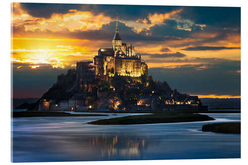 Tableau en verre acrylique Le Mont-Saint-Michel au coucher du soleil 