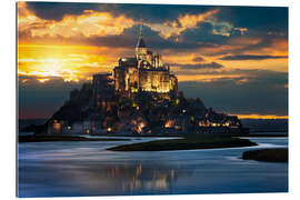 Tableau en plexi-alu Le Mont-Saint-Michel au coucher du soleil 