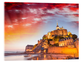 Akrylglastavla  Stunning sunset over Mont Saint Michel