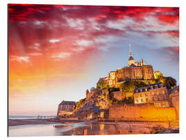 Aluminium print Stunning sunset over Mont Saint Michel