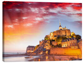 Leinwandbild Sonnenuntergang über den Mont Saint Michel