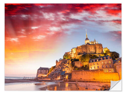 Selvklæbende plakat Stunning sunset over Mont Saint Michel