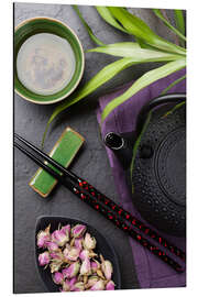 Obraz na aluminium Asian sushi chopsticks, tea and teapot