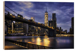 Wood print New York City - beautiful sunrise over manhattan