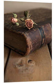 PVC print Dry rose and old book