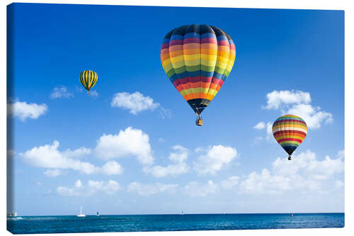 Canvastavla Colorful hot air balloons on the blue sea