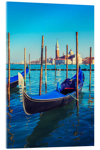 Acrylic print Gondolas in lagoon of Venice on sunrise