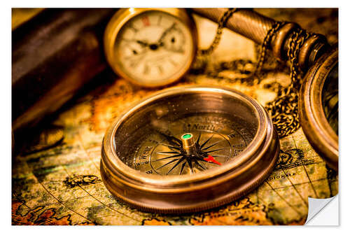 Selvklebende plakat antique compass