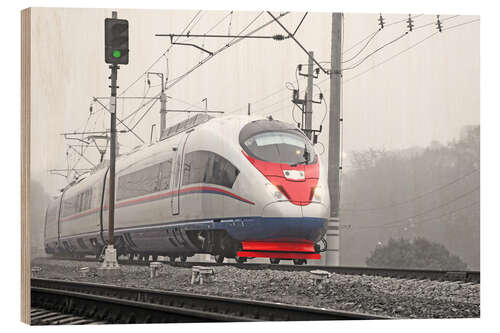 Quadro de madeira High-speed train in the fog